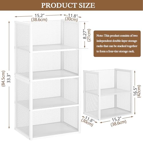 4-tier stackable closet organizers and storage basket, wire shown in use