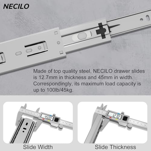 necilo 10 inch ball bearing drawer slides,100lb full, close-up detail