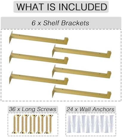 ovov 6 pack 10 inch gold shelf brackets on a desk or shelf