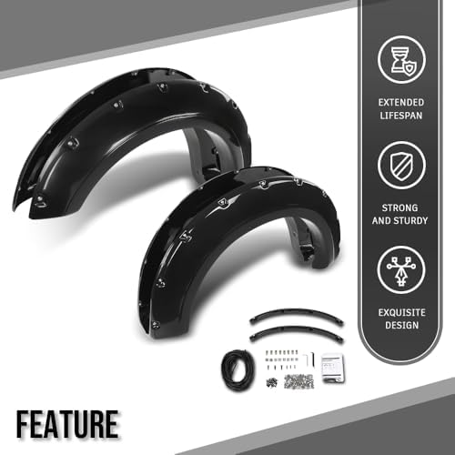 G-PLUS Fender Flares Front and Rear Side Compatible with Ford F250 F350 Super Duty 2017 2018 2019 2020, Not Fit Dually Models Pocket Rivet Smooth Black