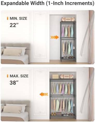expandable closet organizer system adjustable clothes rack shown in use