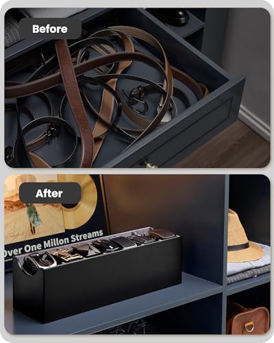 lolalet belt organizer for closet, belt box & showing dimensions