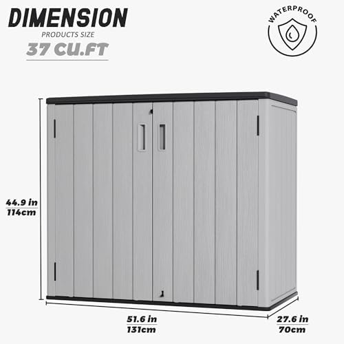 mrosaa large outdoor storage box,resin sheds&outdoor storage waterproof/lockable,outdoor, side view