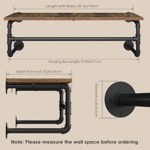 clothes rack wall mounted, 29.1in shelf with hanging shown in use