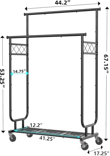 ekisemio heavy duty clothes rack, rolling clothing rack, close-up detail
