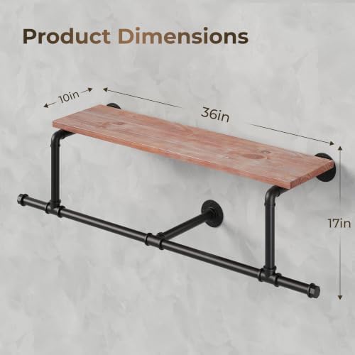 36in industrial pipe clothing rack with top shelf on a desk or shelf