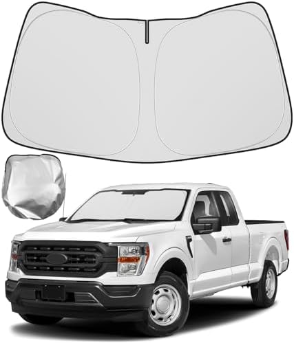 BIBLOZ Car Windshield Sun Shade for Ford F150 2015-2025 2026, Lariat, Tremor, King Ranch, Platinum, Raptor, XL, XLT Accessories Foldable Sunshade PET Reflective Material Blocks UV Rays Front Visor