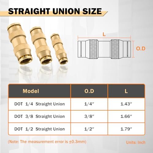 cheemuii 23pcs brass dot air line fittings kit showing dimensions