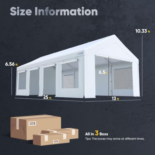 quictent heavy duty 13x25 ft carports with side, package contents