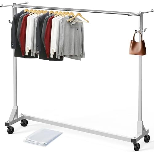 simple houseware industrial grade z-base garment rack w/cover, close-up detail