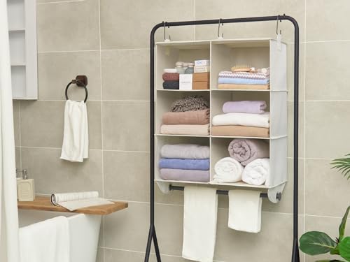 storageworks hanging closet organizer with rod, 6 sections, front angle view