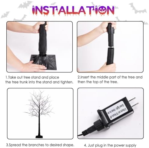 Set of 3 Lighted Black Halloween Tree Lights 4/5/6FT 300 LED Orange Purple