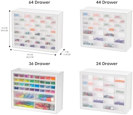 iris usa 44-drawer small parts storage cabinet, crafts, side view