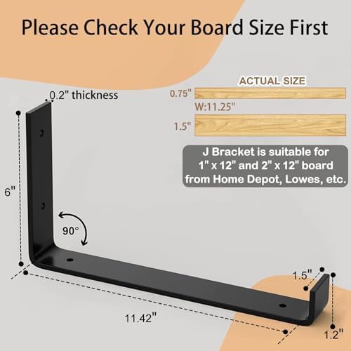 luckin 12 inch wall shelf brackets (fit 11.25", close-up detail