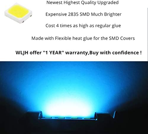 WLJH 4pcs Ice Blue 6418 LED Bulb, Canbus Error Free 36mm Festoon LED Bulb Super Bright 400 Lumens 8-SMD 2835 Chipsets, 6411 LED Bulb, 6413 Bulb, 6418 Bulb, DE3423 Bulb, C5W LED Bulb,36mm Led Bulb