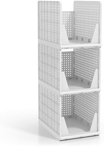 sorbus stackable closet organizer, open-front shelf bins (3, front angle view