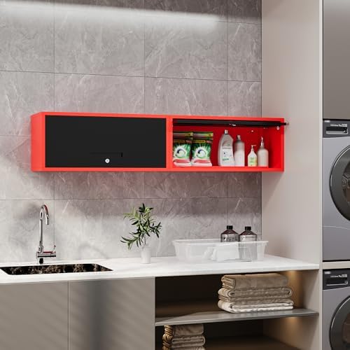 fesbos metal storage cabinet black&red wall cabinets with, front angle view