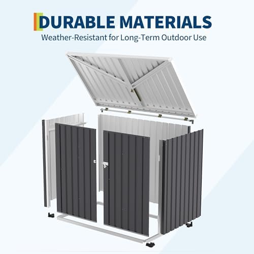 garvee outdoor trash storage shed– 5.8x3.3 ft, lock showing dimensions