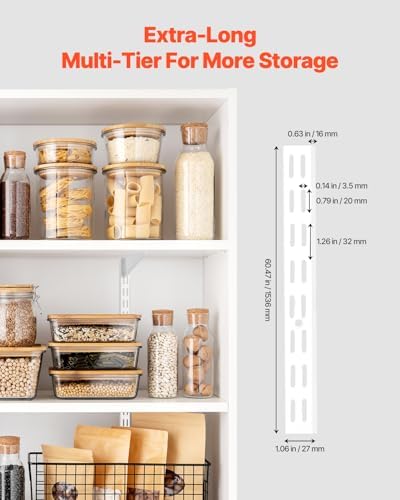 vevor shelf pilaster, 60-inch 5 pack, dual track shown in use