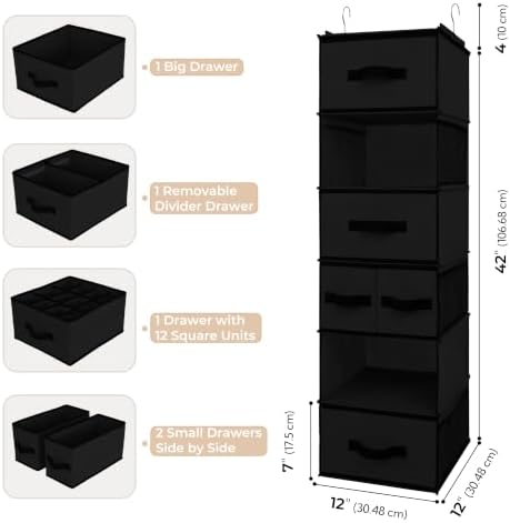 granny says hanging closet organizer, 5 drawers, 6, close-up detail