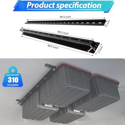overhead garage storage rack, adjustable ceiling storage rack shown in use