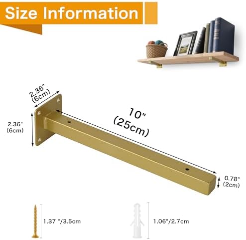 ezydecor 6 pcs gold shelf brackets heavy duty shown in use