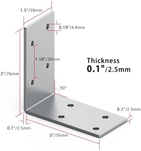 yuleimy l brackets for wood, 3x3 inch galvanized, close-up detail