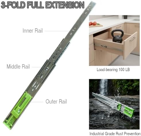 soft close 24" drawer slides, full extension side shown in use