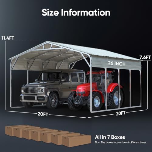 quictent 20x20 ft heavy duty 2-car metal carport, close-up detail