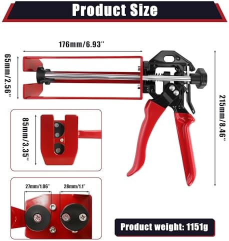 200ml 6.75 fl oz dual cartridge epoxy gun, side view