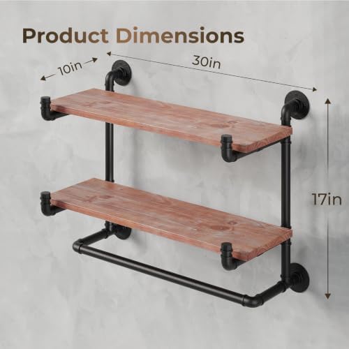 30in industrial pipe clothing rack, 2-tier wall mounted on a desk or shelf