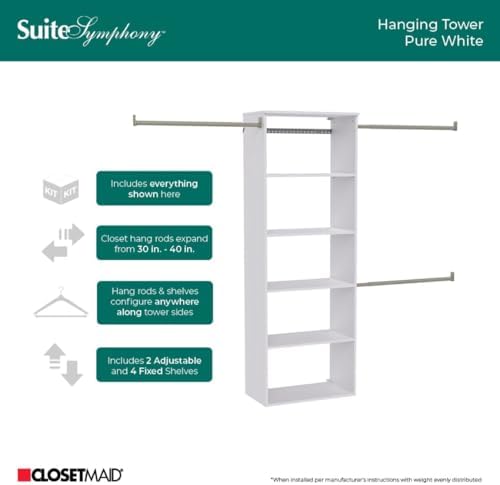 closetmaid suitesymphony hanging closet kit includes (1) tower, front angle view