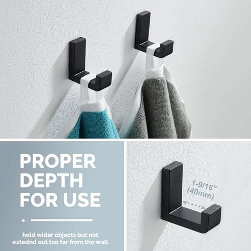 angle simple towel hooks for bathrooms matte black, side view