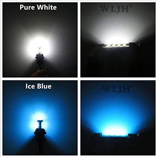 WLJH 4pcs Ice Blue 6418 LED Bulb, Canbus Error Free 36mm Festoon LED Bulb Super Bright 400 Lumens 8-SMD 2835 Chipsets, 6411 LED Bulb, 6413 Bulb, 6418 Bulb, DE3423 Bulb, C5W LED Bulb,36mm Led Bulb