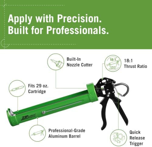 zip system liquid flash cartridge applicator, caulk gun shown in use