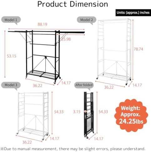 lumizone folding clothing rack with wheels expandable black, view 9