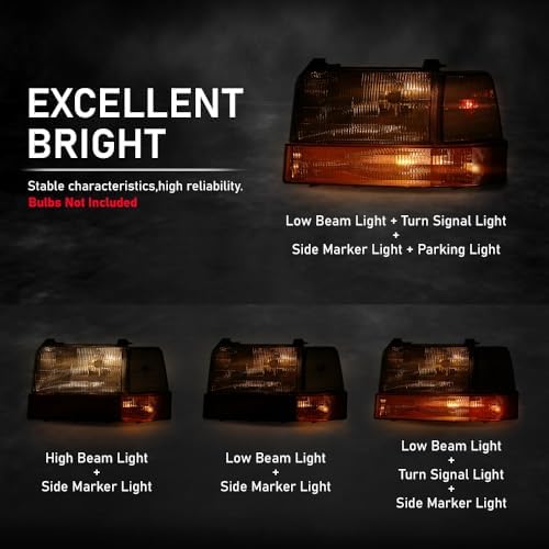 G-PLUS 6PCS Set Headlights Assembly Front Headlamp Corner/Side Signal Lights Compatible with Ford Bronco F150 1992-1996, Fit Ford F250 F350 1992-1997 FO2521114, FO2550110, FO2551108, FO2520116