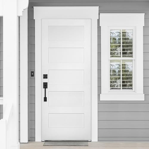 kwikset amador front door lock handle and deadbolt, close-up detail