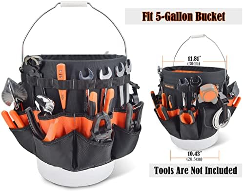 welkinland 5 gallon bucket tool organizer, 47-pocket 15l, close-up detail