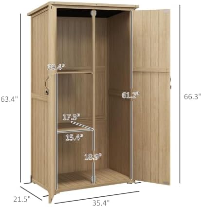 outsunny wooden garden shed with waterproof asphalt roof on a desk or shelf