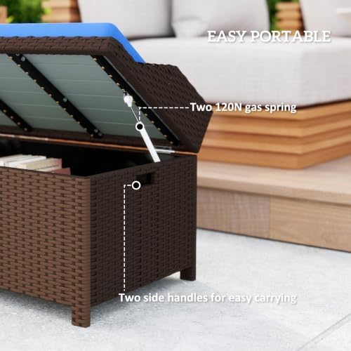 outsunny 34 gallon outdoor wicker storage bench deck showing dimensions