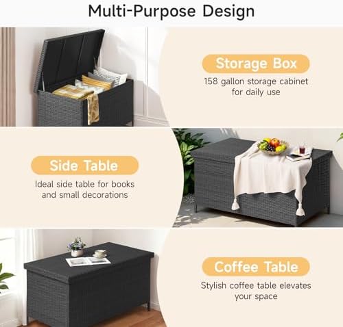onbrill 158 gallon xl wicker deck box, outdoor on a desk or shelf