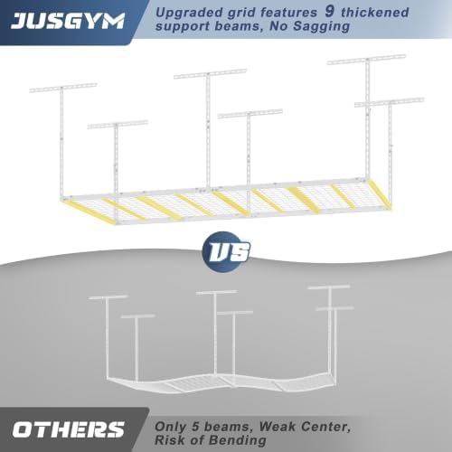 jusgym 3x8ft overhead garage storage rack, 26"-40" height, close-up detail
