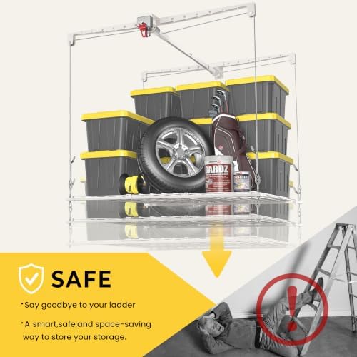 overhead garage storage rack for 10-12ft ceiling, heavy-duty, front angle view