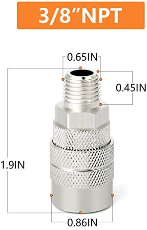 gasher 12pcs 3/8-inch male industrial coupler,1/4 basic flow, side view
