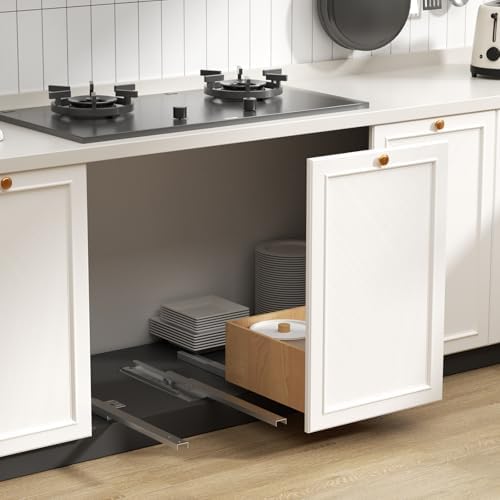 undermount shelf drawer slide soft close bottom support, close-up detail
