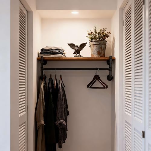 webi wall mounted clothes rack with shelf,30" industrial, side view