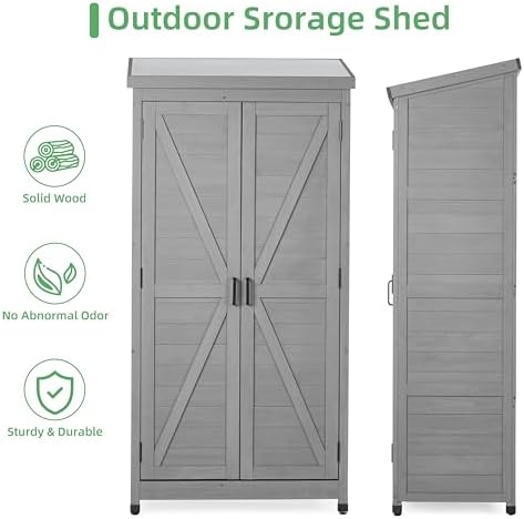 68'' outdoor storage cabinet, wooden garden tool cabinet, package contents