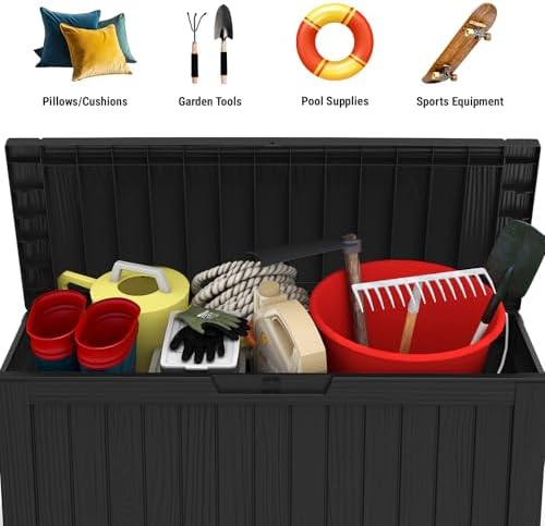 mars villa 75 gallon deck box, outdoor storage, side view