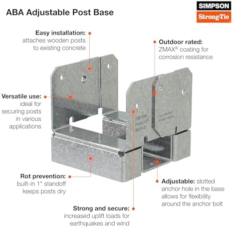 simpson strong-tie aba44z post base - zmax galvanized, front angle view